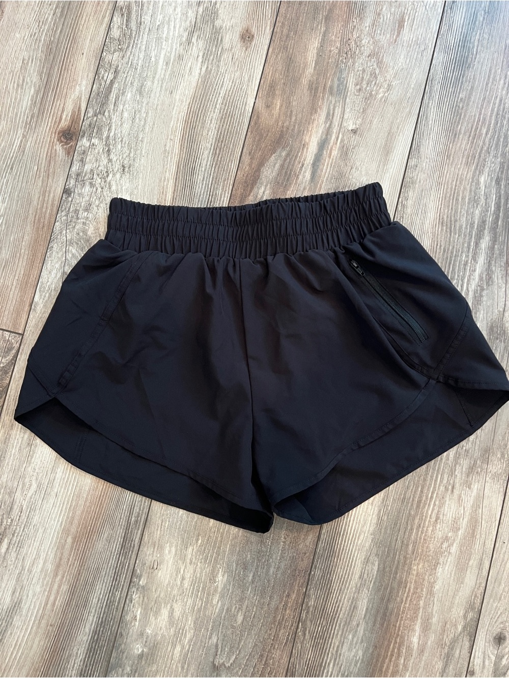 Women’s Black Athletic Running Shorts with Zip Pocket